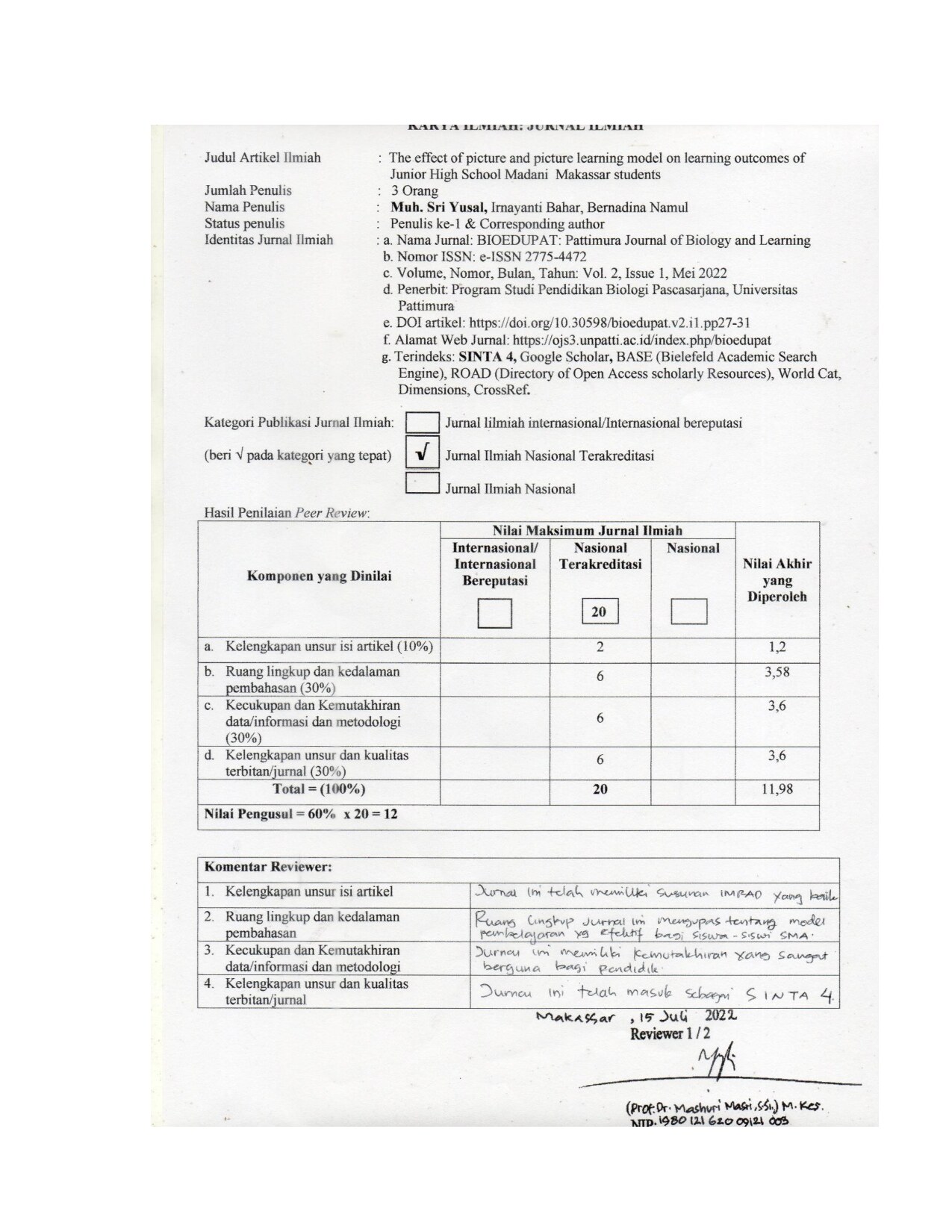 jurnal bioudupat SINTA 4