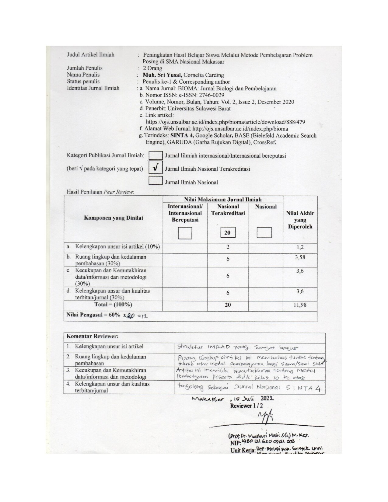 jurnal bioma sinta 4