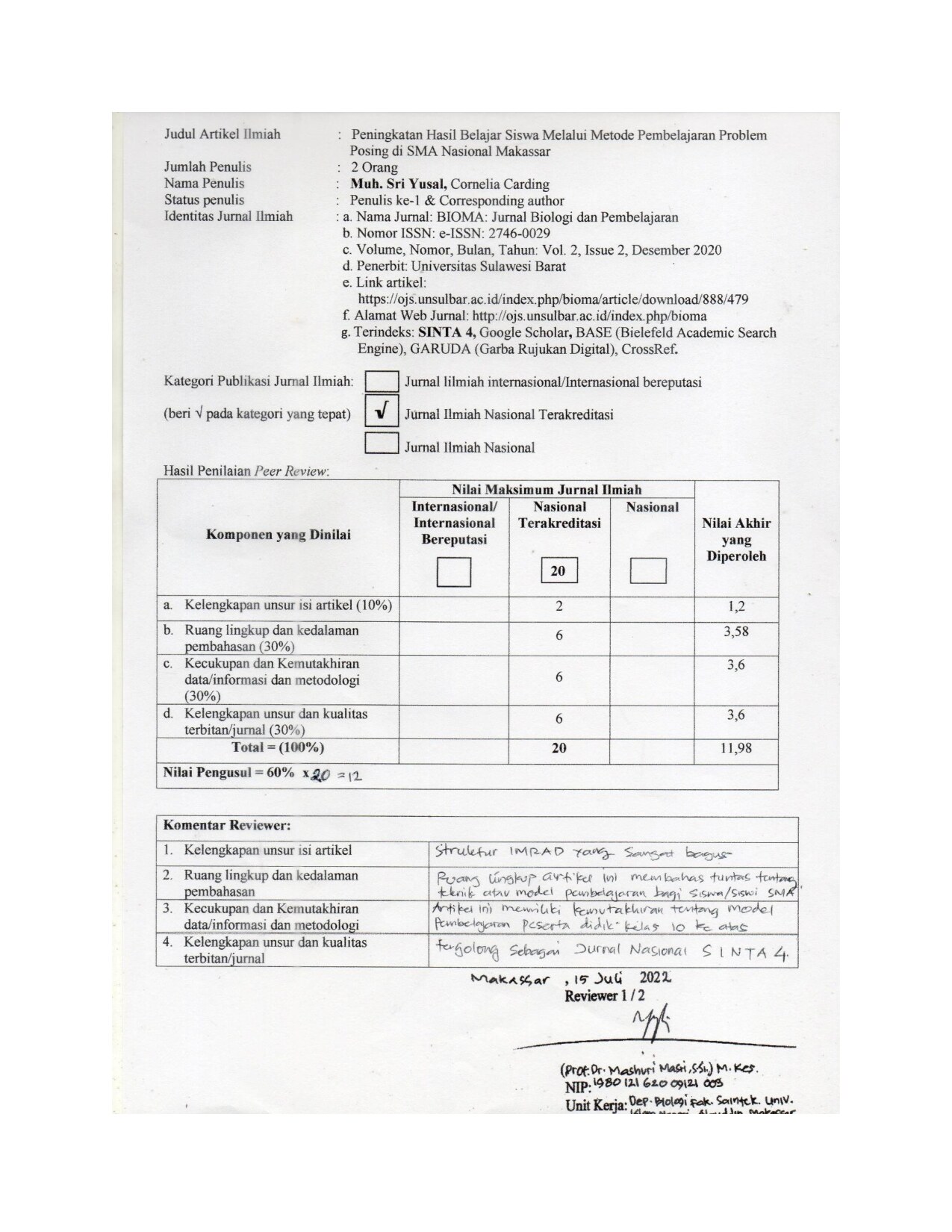 jurnal bioma sinta 4