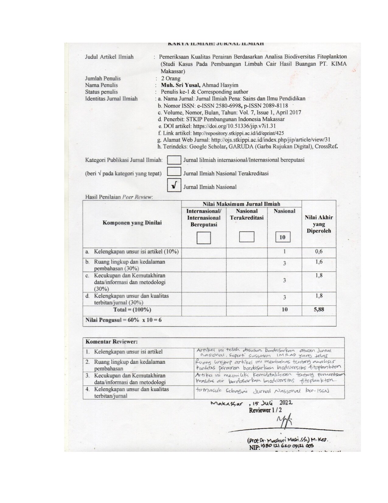 JURNAL ILMIAH PENA