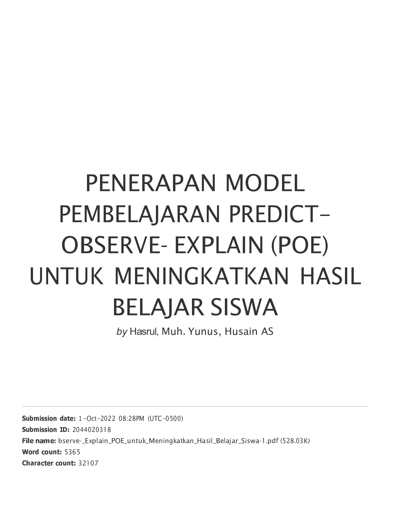 PENERAPAN MODEL PEMBELAJARAN PREDICT-OBSERVE- EXPLAIN (POE) UNTUK MENINGKATKAN HASIL BELAJAR SISWA