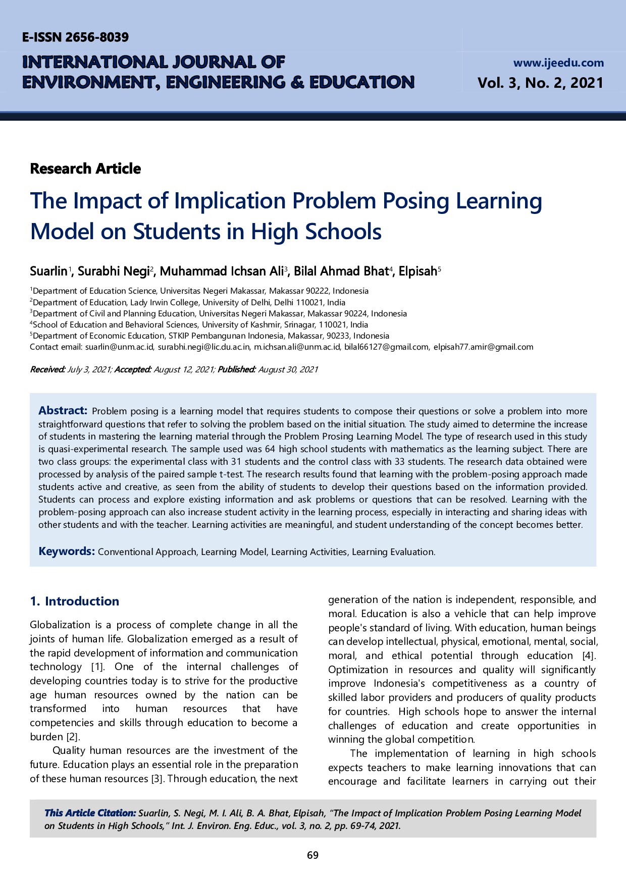 The Impact of Implication Problem Posing Learning Model on Students in High School