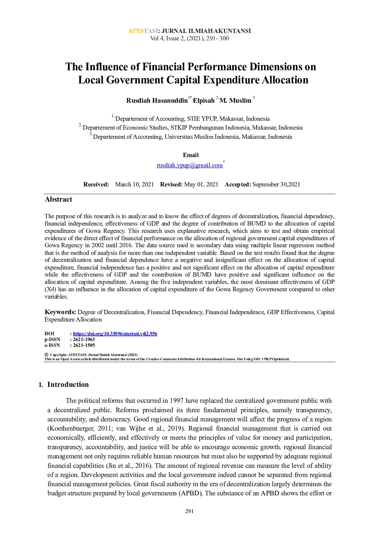 The Influence of Financial Performance Dimensions on Local Government Capital Expenditure Allocation