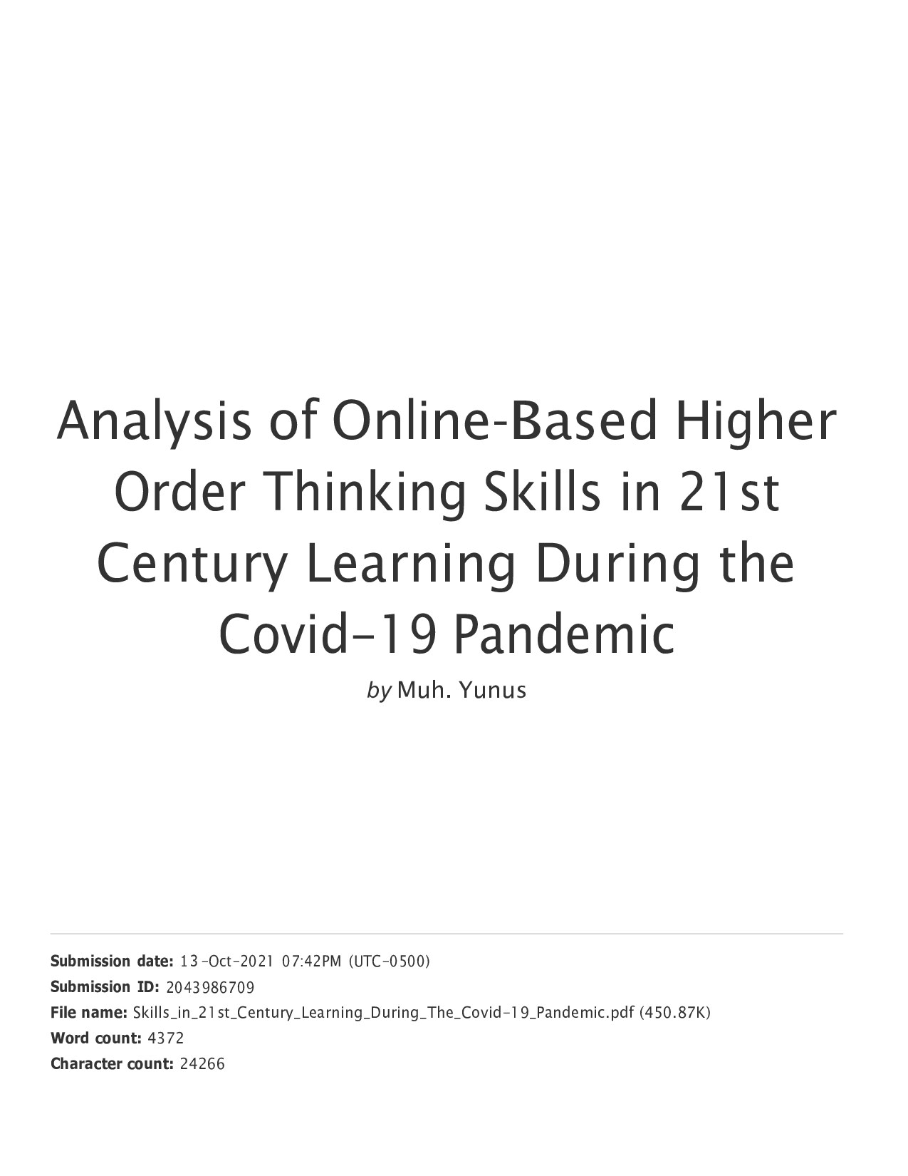 Analysis of Online-Based Higher Order Thinking Skills in 21st Century Learning During the Covid-19 Pandemic-1