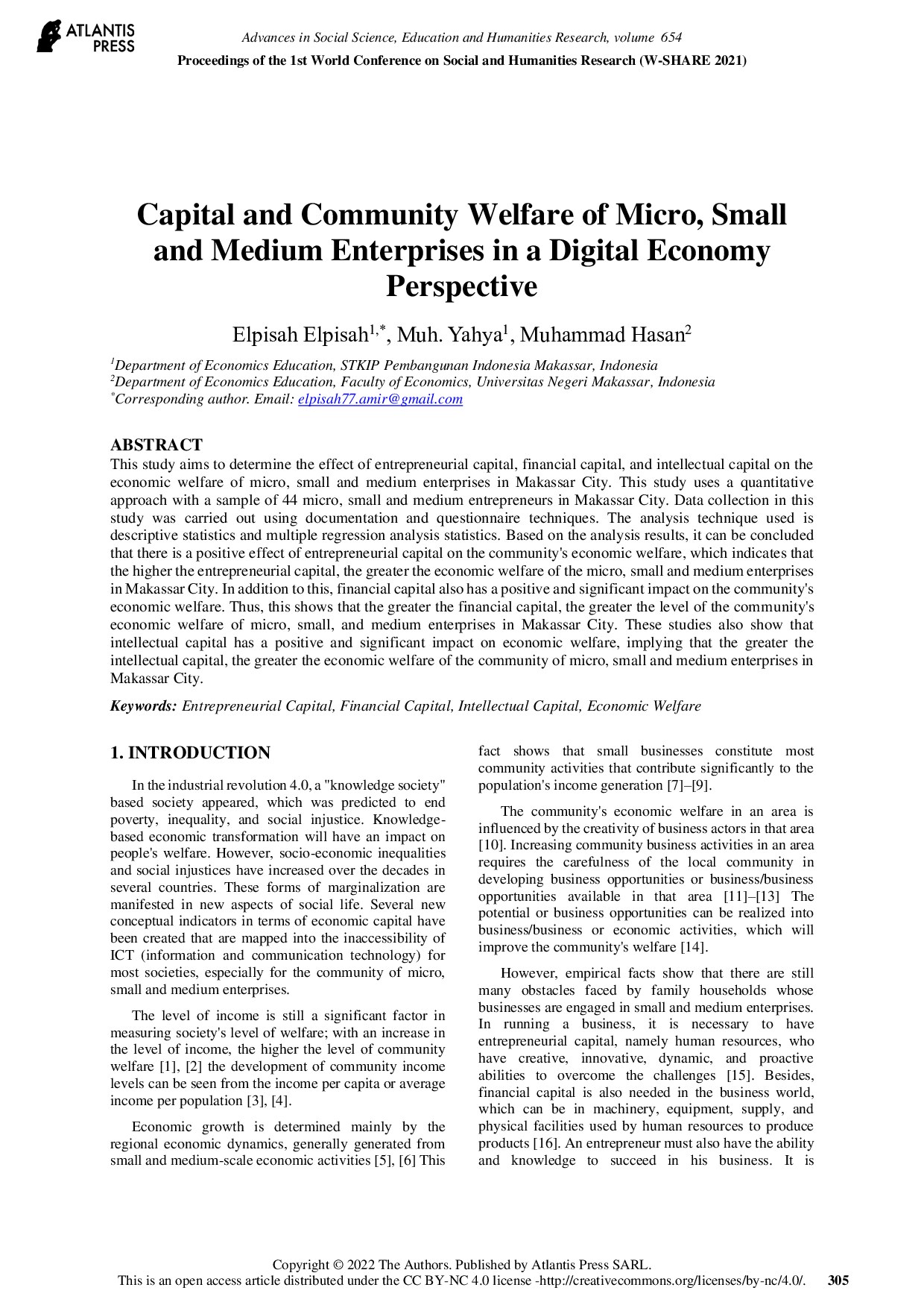 Proceeding: Capital and Community Welfare of Micro, Small and Medium Enterprises in a Digital Economy Perspective