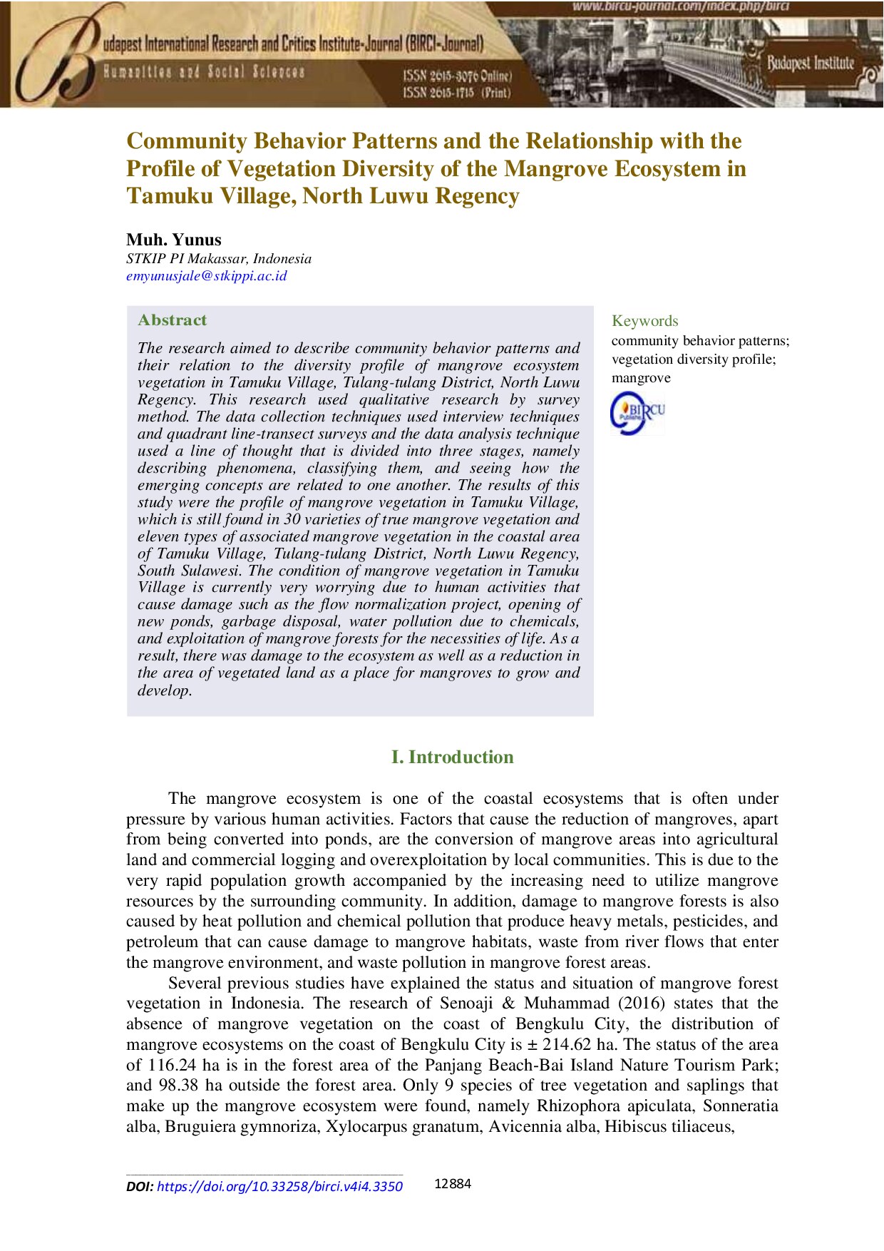 Community Behavior Patterns and the Relationship with the Profile of Vegetation Diversity of the Mangrove Ecosystem in Tamuku Village