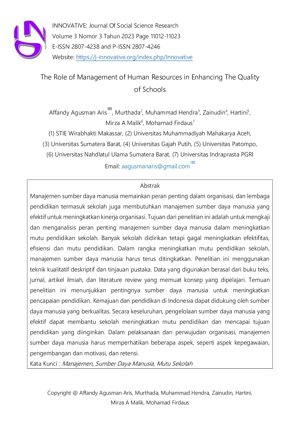 The Role of Management of Human Resources in Enhancing The Quality of Schools