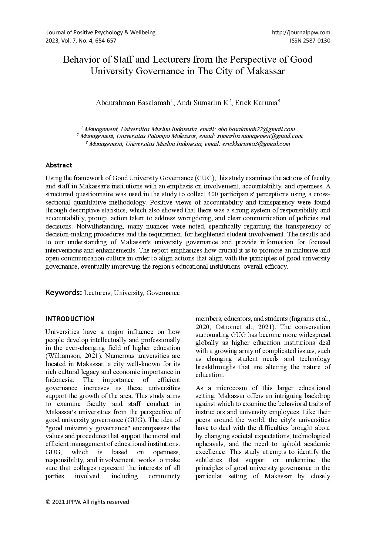 Behavior of Staff and Lecturers from the Perspective of Good