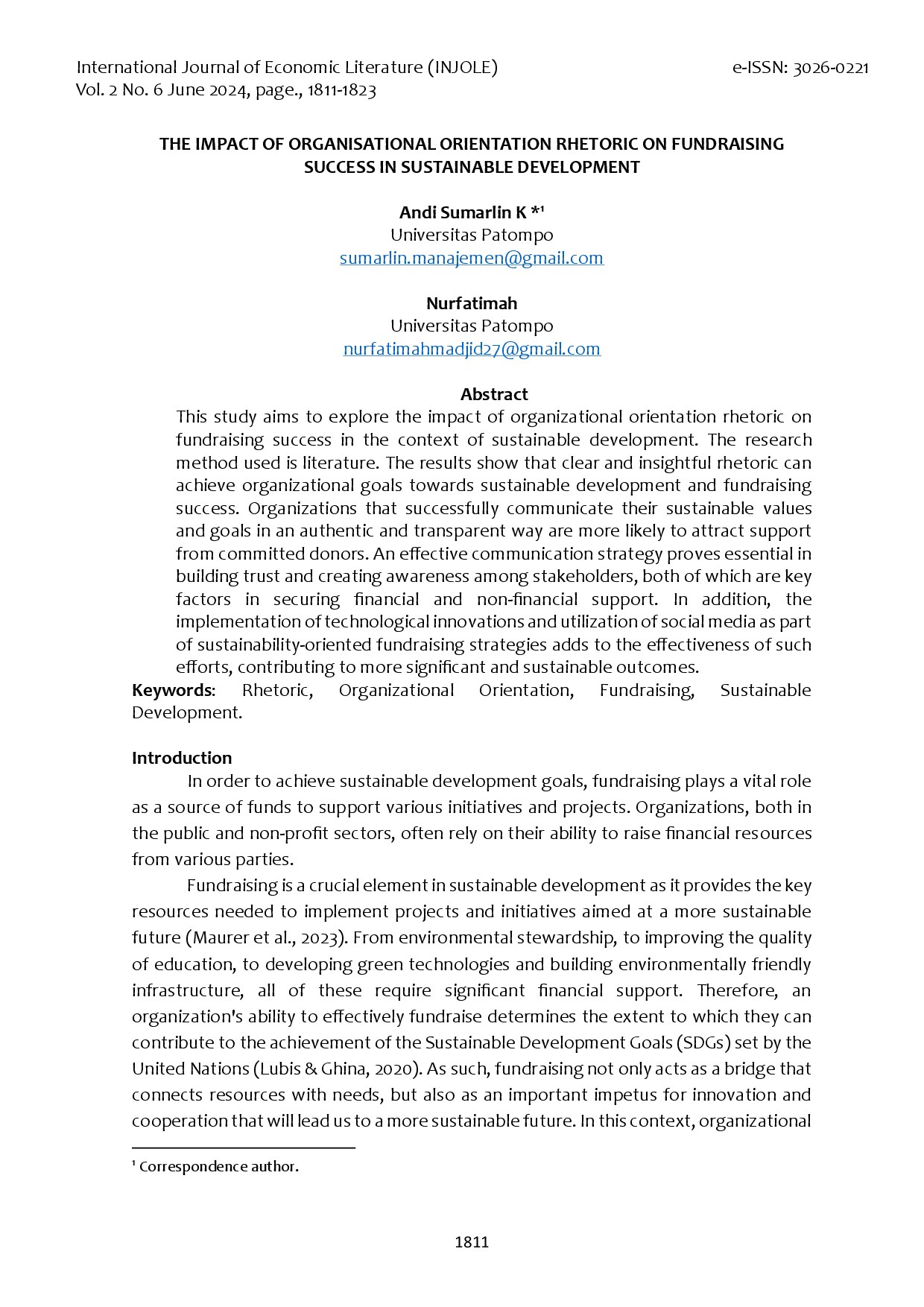 The impact of organisational orientation rhetoric on fundraising Success in sustainable development