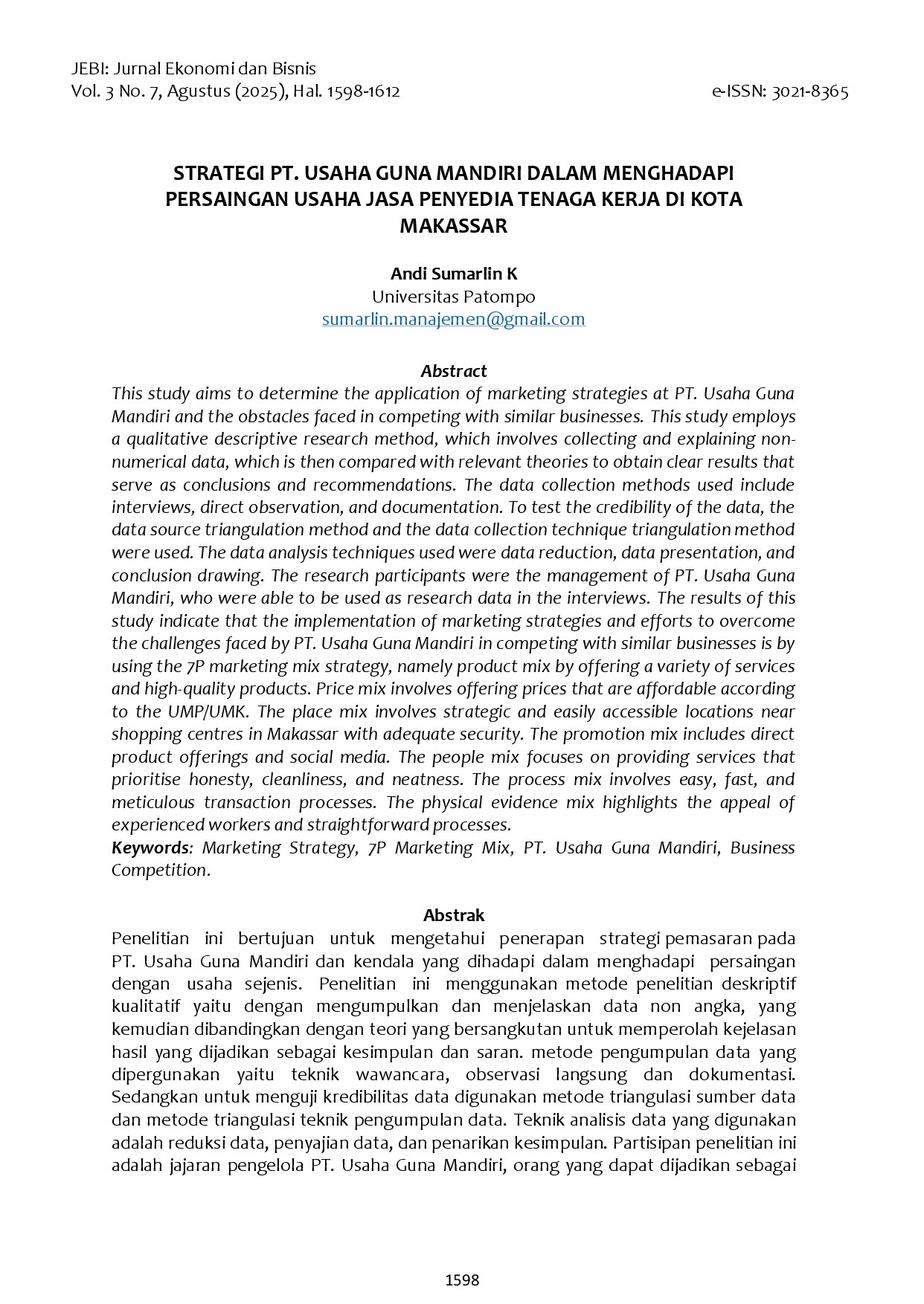 Strategi PT. Usaha Guna Mandiri Dalam Menghadapi Persaingan Usaha Jasa Penyedia Tenaga Kerja Di Kota Makassar