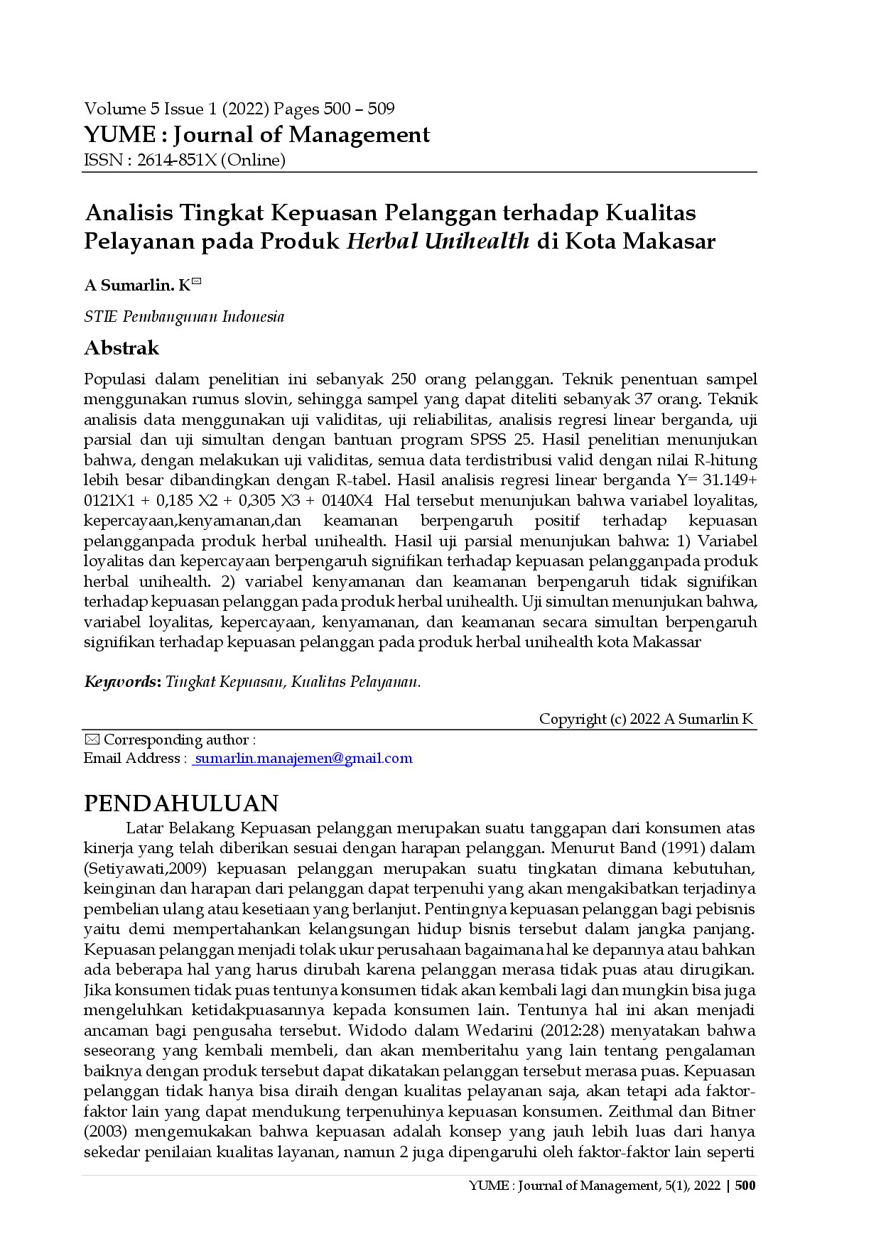 Analisis Tingkat Kepuasan Pelanggan terhadap Kualitas Pelayanan pada Produk Herbal Unihealth di Kota Makasar