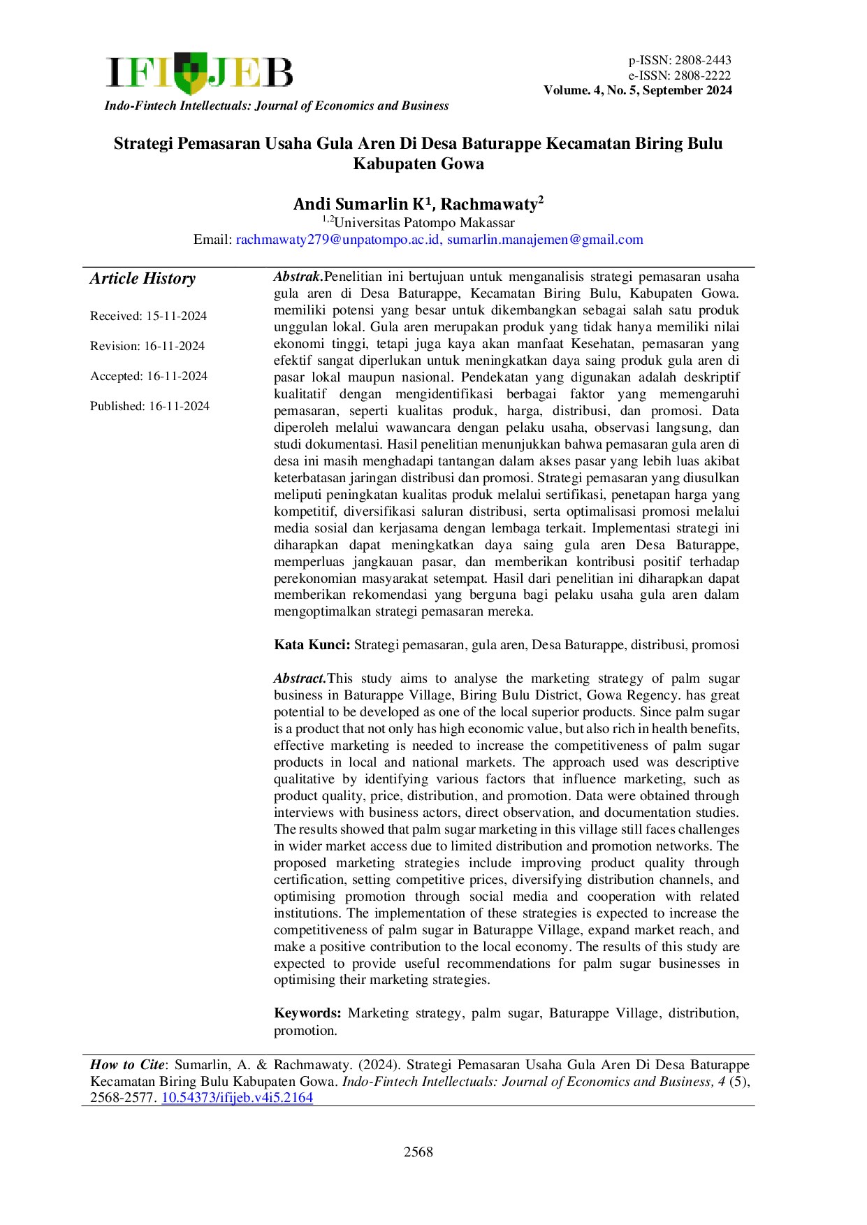 Strategi Pemasaran Usaha Gula Aren Di Desa Baturappe Kecamatan Biring Bulu Kabupaten Gowa