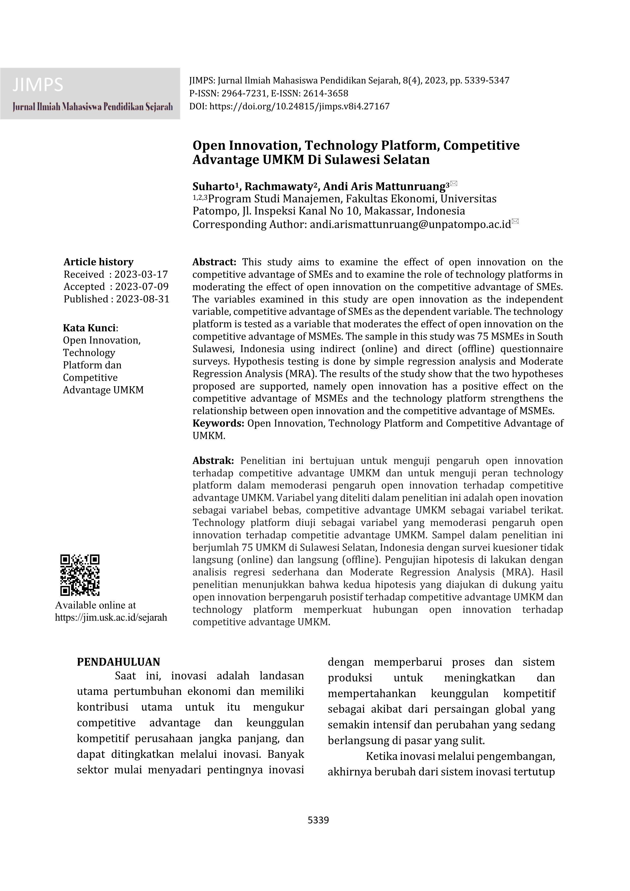 Open Innovation, Technology Platform, Competitive Advantage UMKM di Sulawesi Selatan