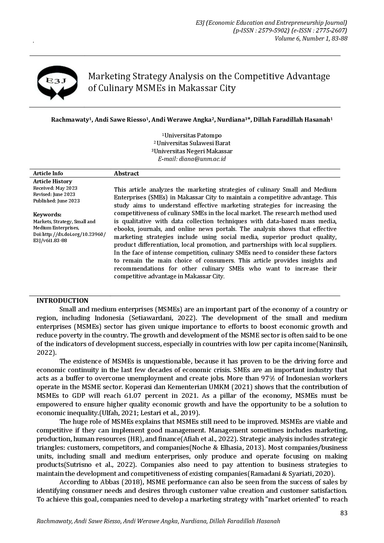 Marketing Strategy Analysis on the Competitive Advantage of Culinary MSMEs in Makassar City