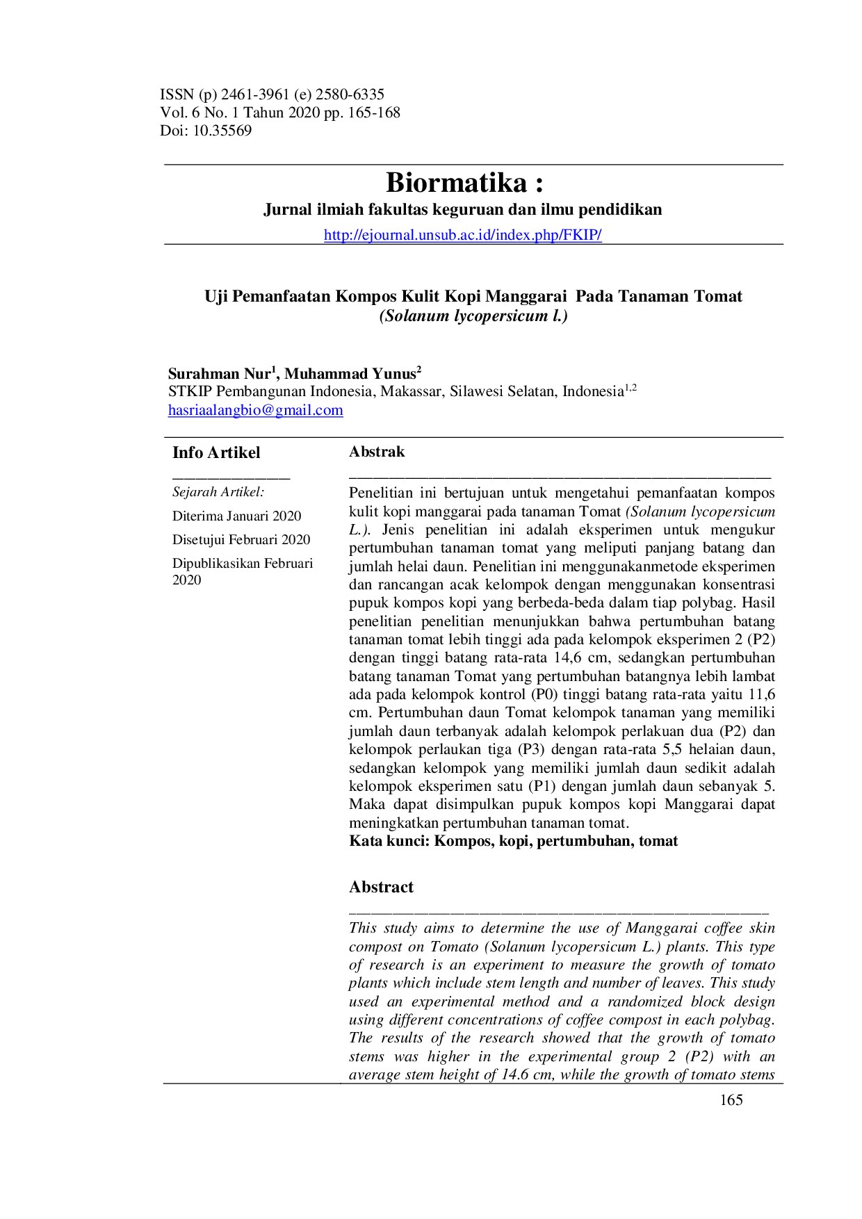 UJI PEMANFAATN KOMPOS KULIT KOPI MANGGARAI Pada Tanaman Tomat  (Solanum lycopersicum l.)