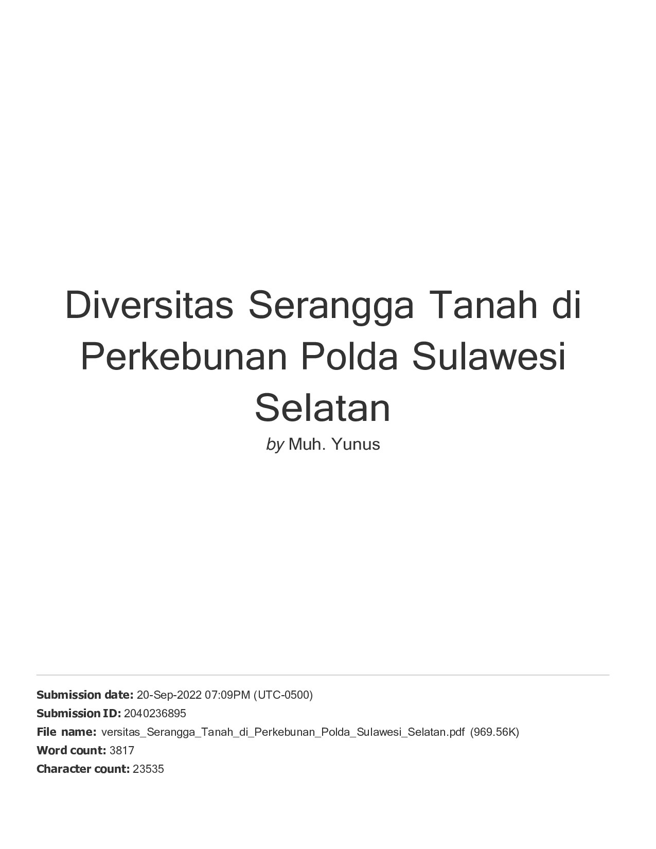 Diversitas Serangga Tanah di Perkebunan Polda Sulawesi Selatan