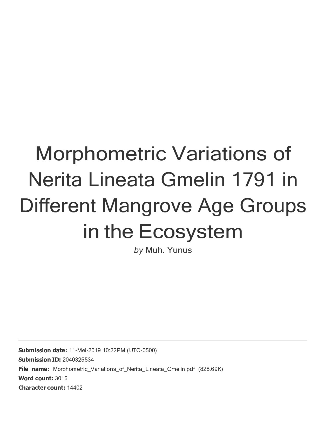 Morphometric Variations of Nerita Lineata Gmelin 1791 in Different Mangrove Age Groups in the Ecosystem