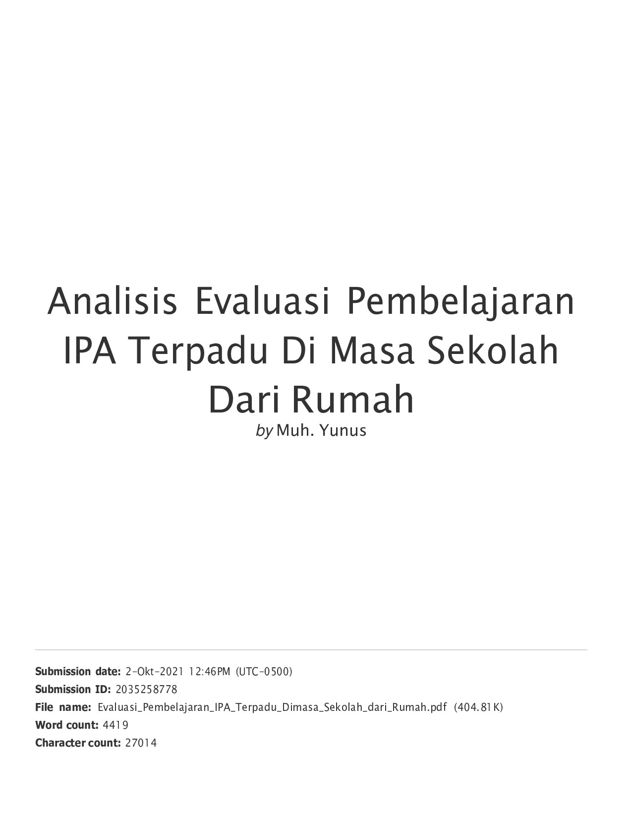 Artikel-Analisis Evaluasi Pembelajaran IPA Terpadu-Dr. H. Muh.Yunus, M.Pd